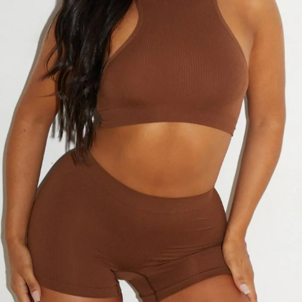 Chocolate Seamless Rib Racer Set - Picture 1 of 7